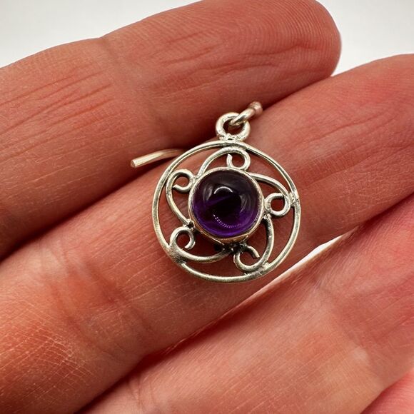 5mm amethyst cabochon dangle earrings in stamped sterling silver! - Picture 9 of 15